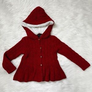 Cynthia Rowley Girls Toddler 3T Red Cable Knit Hoodie Winter Sweater Cardigan